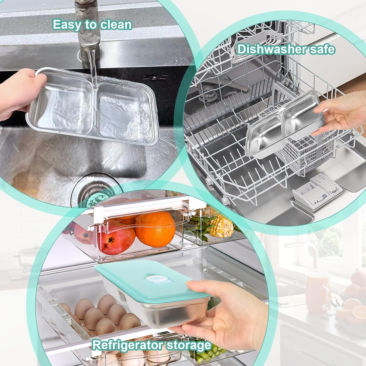 Stainless Steel Snack Containers, 2 Pack Double Compartment Food Storage Containers with Lids, Containers Reusable Stainless Steel Divided Meal for Travel Outdoor Camping