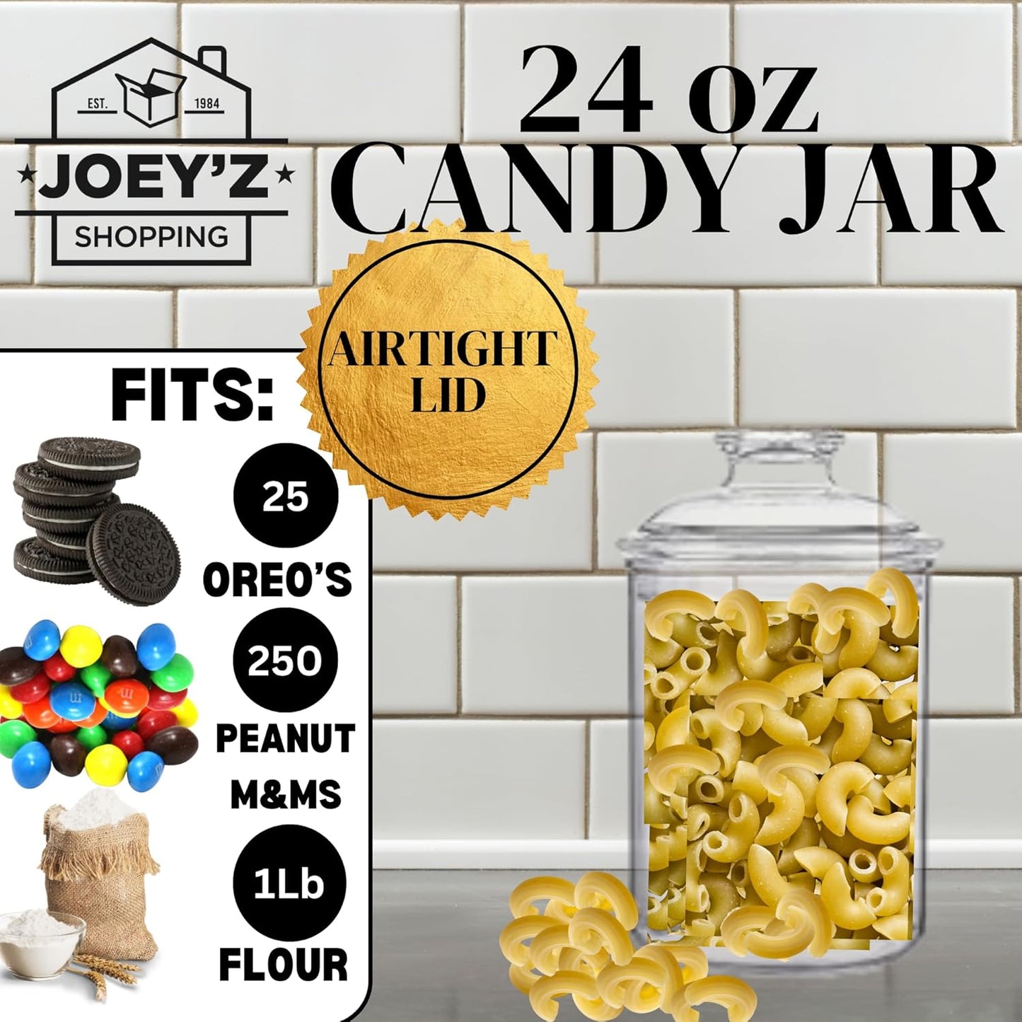 JOEY'Z 24oz Acrylic Airtight Candy Jar Cookie Jar - Candy Jars with Lids Apothecary Jars With Lids - Laundry Pods Container Laundry Pod Container