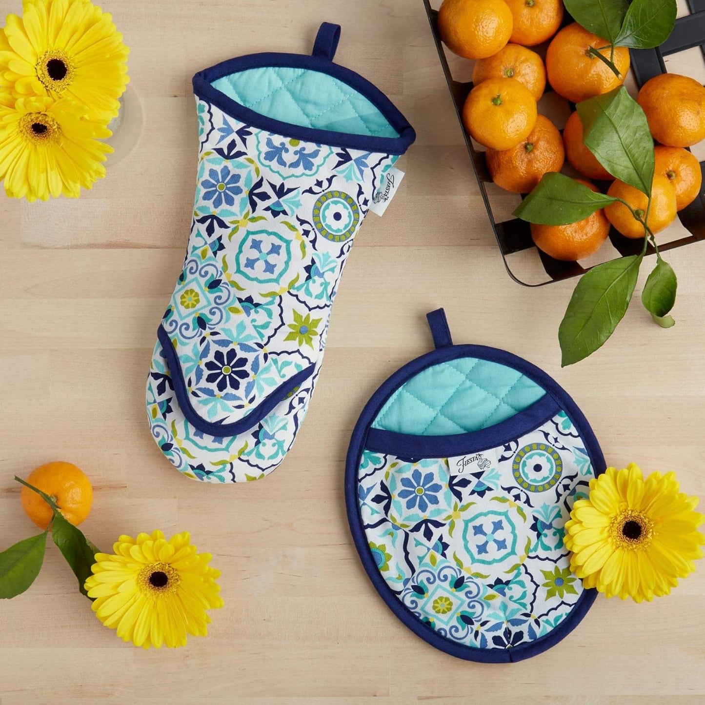 Fiesta Worn Tiles Oven Mitt & Pot Holder Set, Multi-Colored