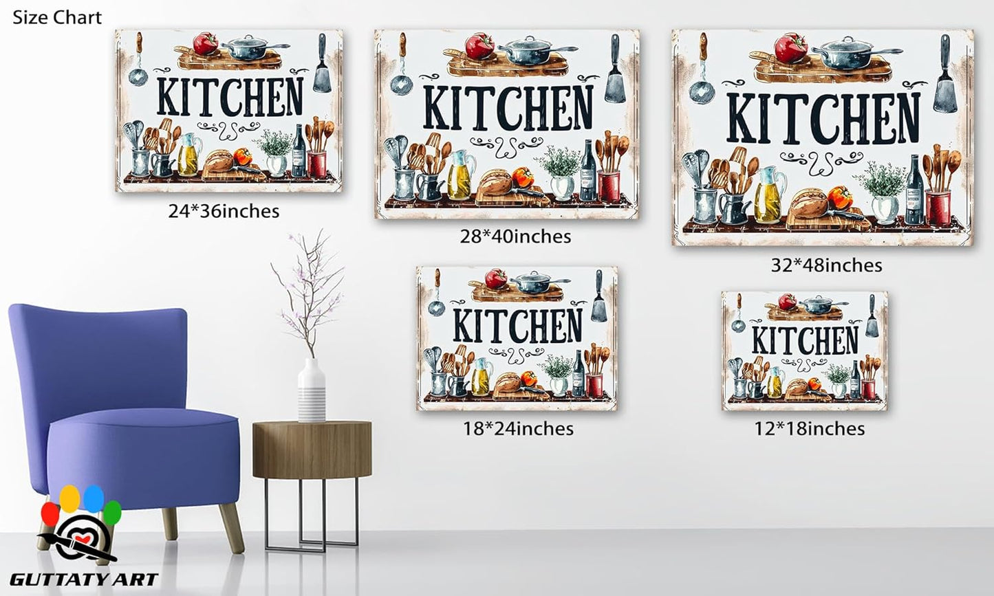 GUTTATY Farmhouse Wall Art, Rustic Kitchen Decor, Ready to Hang Canvas Print, Retro Posters Prints for Dining Room, Home Kitchen, Restaurant Painting 2436 Inch