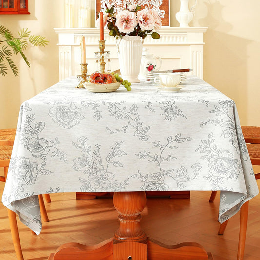 Chassic Premium Vintage Farmhouse Damask Floral 60 x 84 inch Rectangle Table Cloth – Water Resistant Linen Textured Jacquard Tablecloth for Kitchen Dining & Picnic Decor - Grey