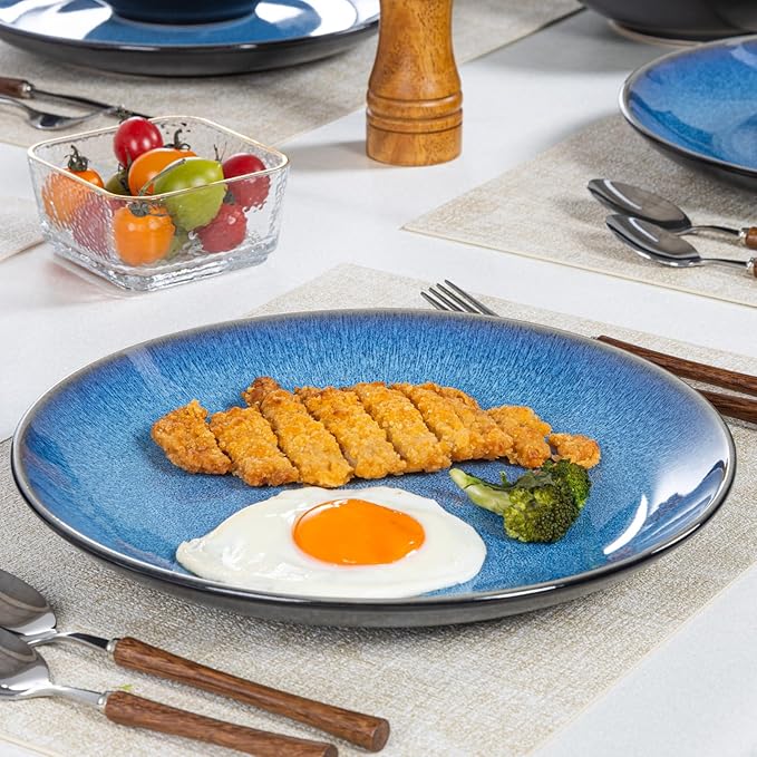 Plates and Bowls Sets for 4 - CJDC-QUELO 12-Piece Stoneware Dinnerware Sets, Ceramic Dishware Set for Kitchen Use and Formal Dining, Chip and Scratch Resistant Microwave Dishwasher Safe, Blue