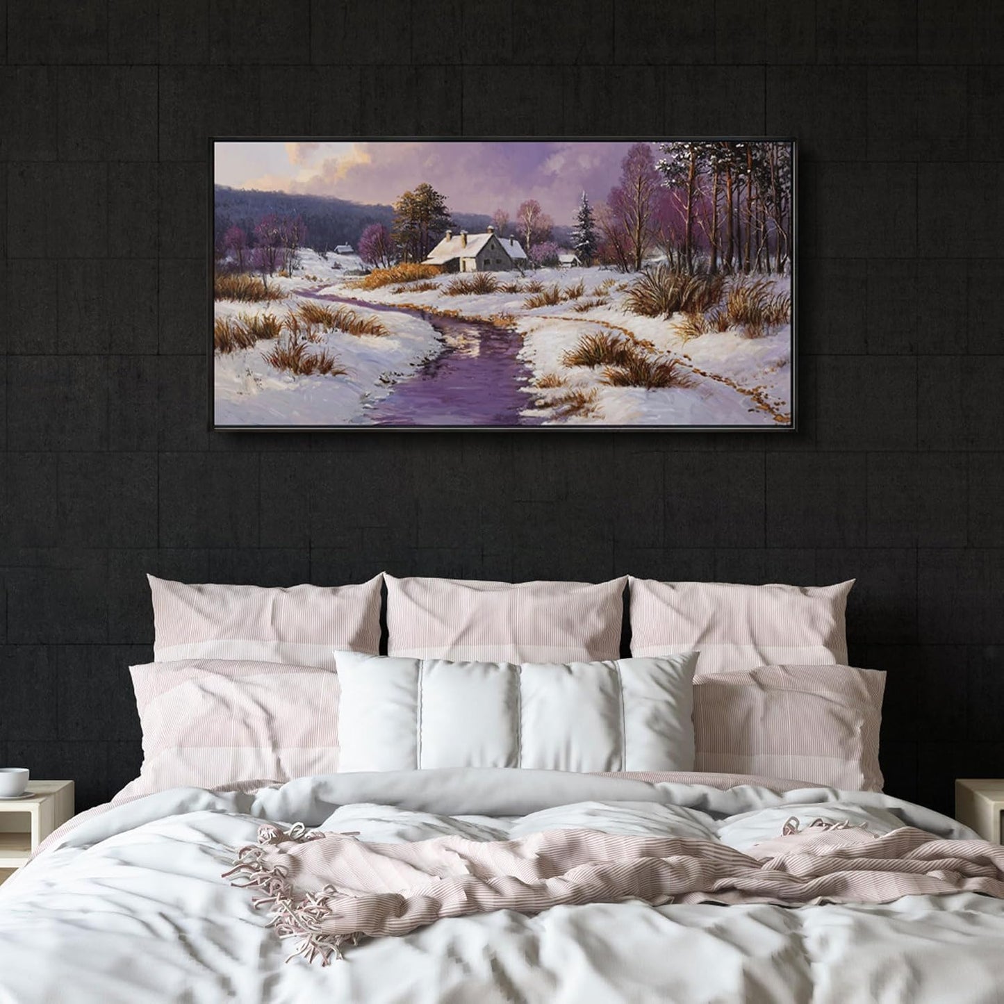 yiijeah Large Canvas Wall Art - Living Room Wall Decor Purple Snowy Country Paintings Framed Wall Pictures Artowrk for Walls Bedroom Nature Rustic Landscape for Office Home Decor