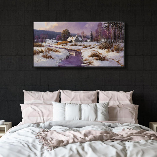 yiijeah Large Canvas Wall Art - Living Room Wall Decor Purple Snowy Country Paintings Framed Wall Pictures Artowrk for Walls Bedroom Nature Rustic Landscape for Office Home Decor