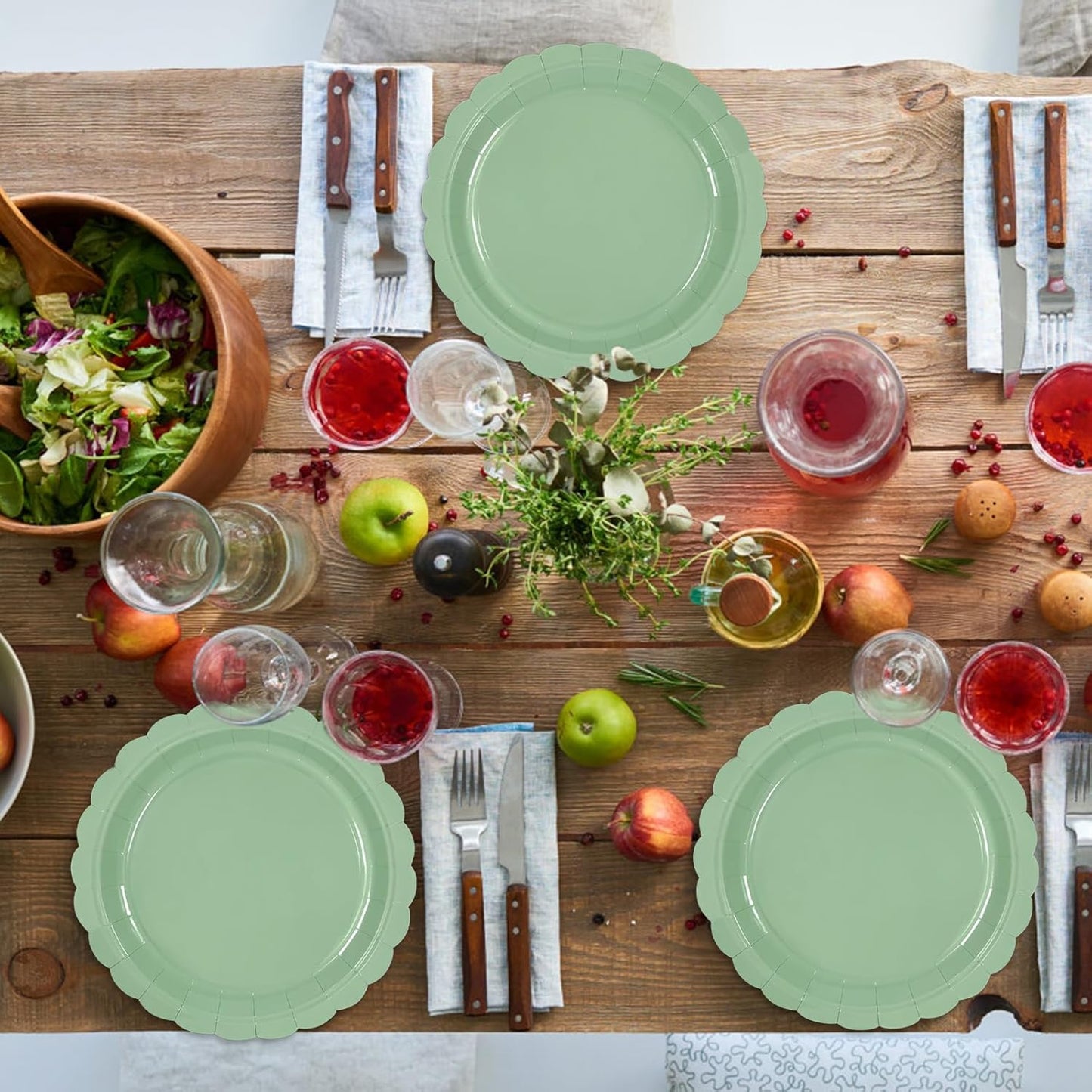 50PCS Sage Green Paper Plates Sage Green Party Supplies 9 Inch Disposable Dessert Plates Birthday Party Plates for Tea Party Baby Shower Wedding Graduation Picnic BBQ