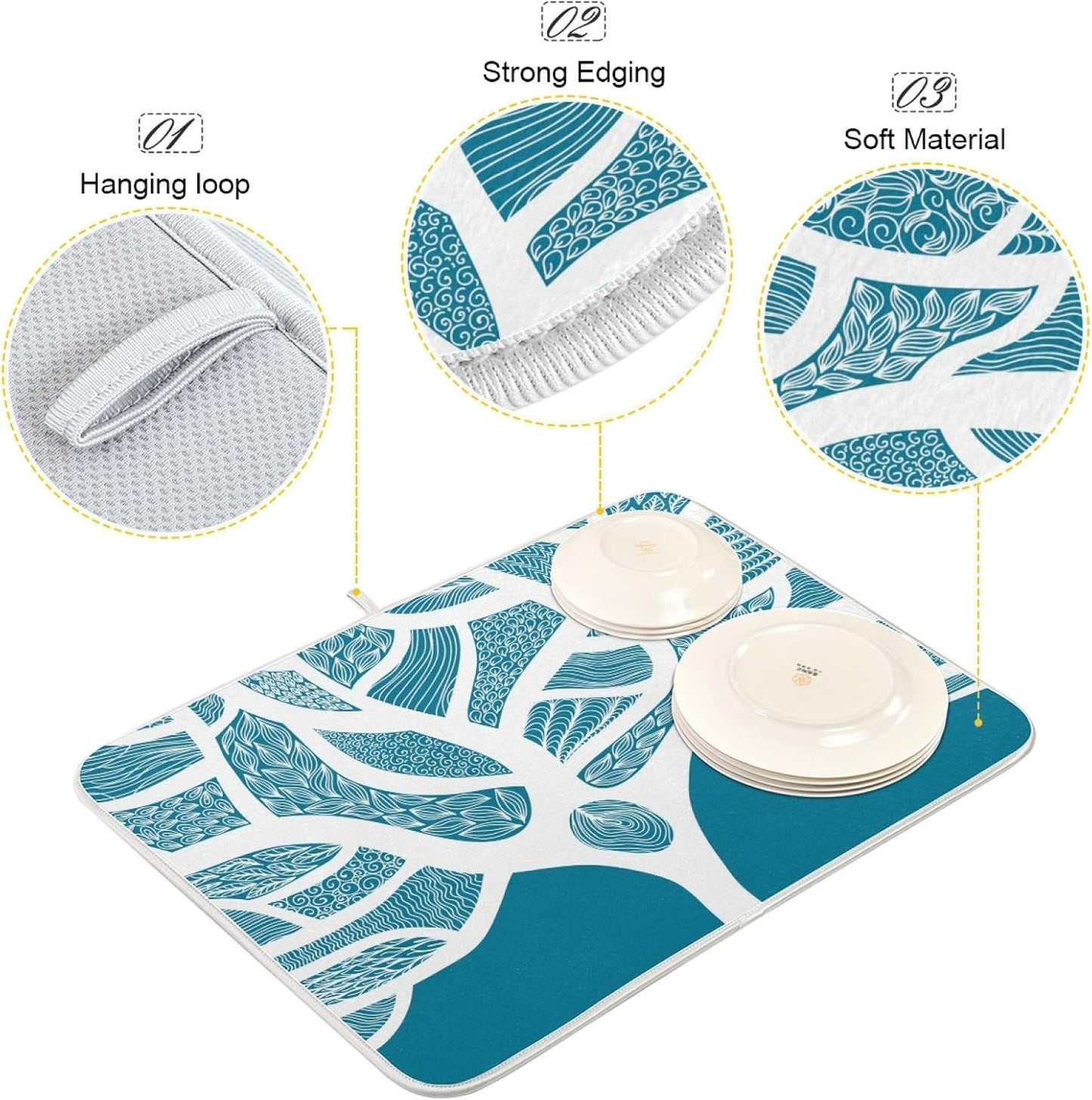 Beautiful Winter Tree Dish Drying Mats 18 x 24 Inch Super Absorbent Microfiber Dish Drainer Rack Mats Soft Heat Resistant Drying Protector Pad for Kitchen Counter Sinks Dining Table