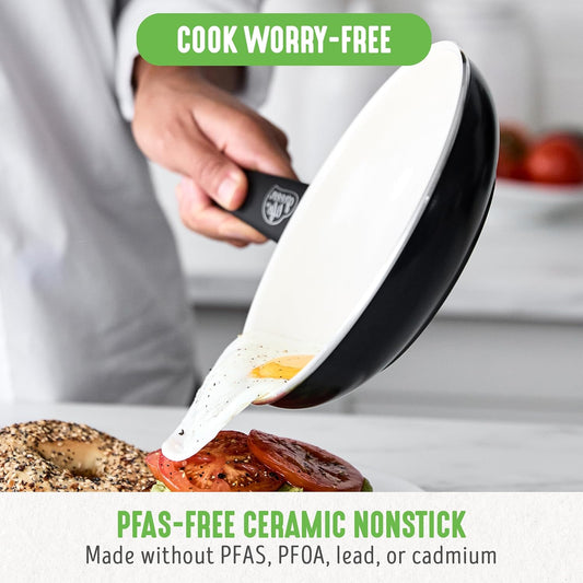 GreenLife Non Stick Fry Pan Set (7" & 10"), Non-Toxic PFAS-Free Ceramic Skillets, Dishwasher & Oven Safe, Egg Omelet Frying Pans, Stay- Cool Handles, Kitchen Home Cooking Essentials, Black and Cream