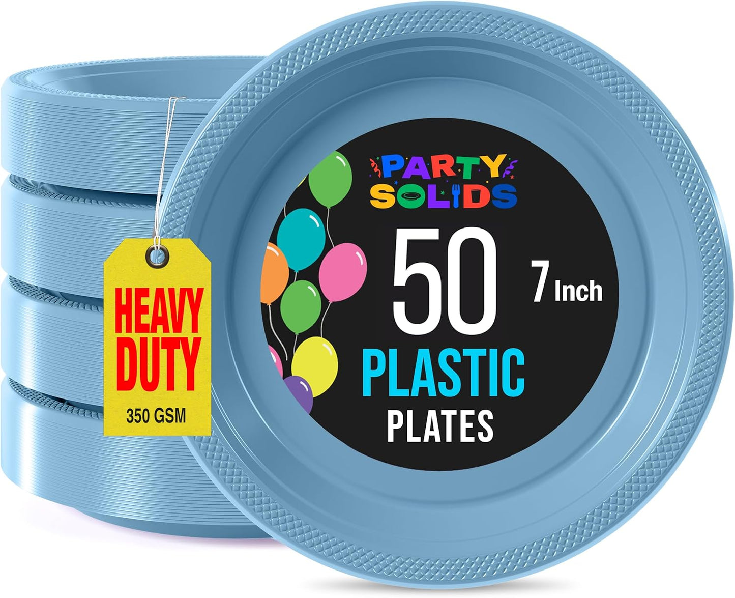 Exquisite Party Solids Light Blue Plastic Plates For Party Supplies 7" Light Blue Disposable Plates Heavy Duty 50 Pcs Plastic Dinnerware Sets Heavy Duty 350 GSM Disposable Dinnerware Set