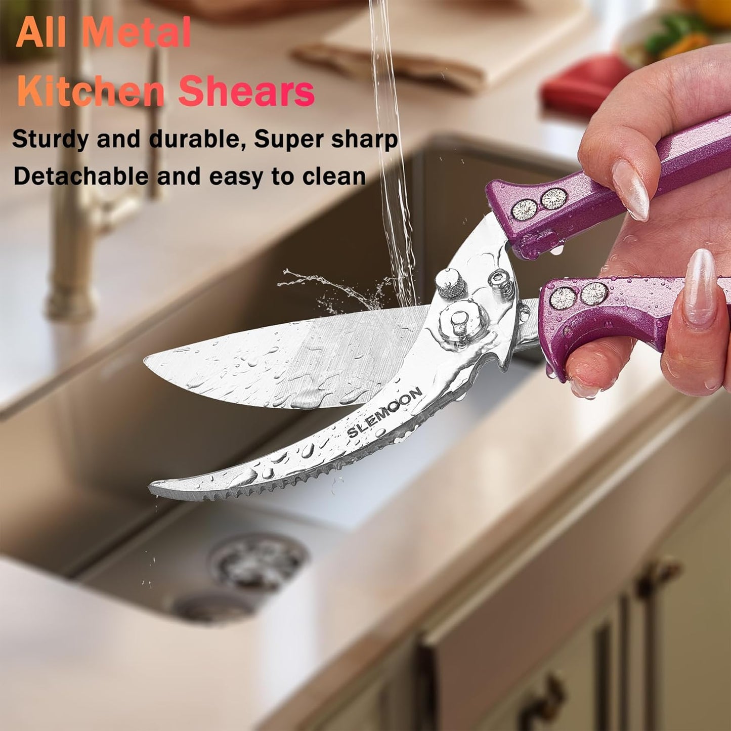Heavy Duty Poultry Shears Meat Cutting Dishwasher Safe and Food Stainless Kitchen Shears Kitchen Scissors for Chicken Turkey Thanksgiving,Gift Box,purple