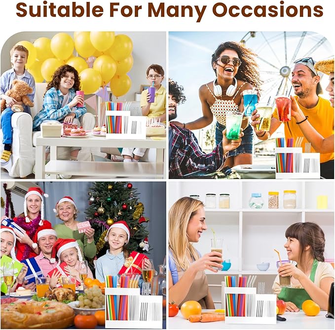 Acrylic Straw Dispenser Organizer - Reusable Metal Straw Holder for Countertop & Cabinet Storage - Ideal for Tumbler Cups, Keep Straws Neat & Accessible, Compatible with Long & Short Straws (White)