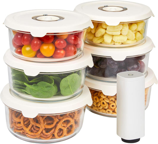 HOLDN’ STORAGE Vacuum Food Storage Containers, Set of 6 Glass Containers & Electronic Pump - Keep Food Fresh Longer, BPA-Free Glass, Leak-Proof, Ideal for Meal Prep, Marinating