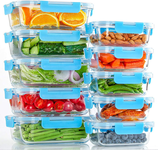 UMEIED 10 Pack Glass Food Storage Containers with Lids Leakproof, Airtight Glass Meal Prep Containers For Lunch, On The Go, Leftover, Dishwasher Safe