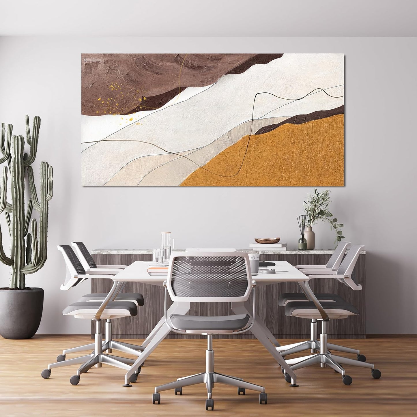 Canvas Abstract Wall Art Decor Minimalist White Wall Art Prints Abstract Canvas Art Wall Decor Large Modern Brown Wall Art Decorations Oversized Artwork for Walls Bedroom Office Wall Art Decor 29" X 58"