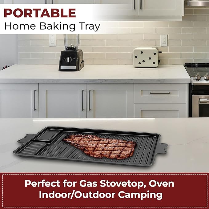 SleekPan Smokeless Grill Pan – Premium Aluminum, Non-Stick,Portable Grill Compact Design with Tilt Mechanism for Oil Drainage – Ideal for Indoor and Outdoor Grilling – Stylish Black Finish