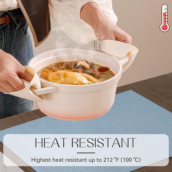 Romanstile Cloth Placemats Set of 8-12 x 18 Inch, Heat Resistant Double Layered Thickened Burlap Place Mats, Washable Faux Linen Farmhouse Table Mats for Kitchen/Dining/Party/Outdoor, Blue