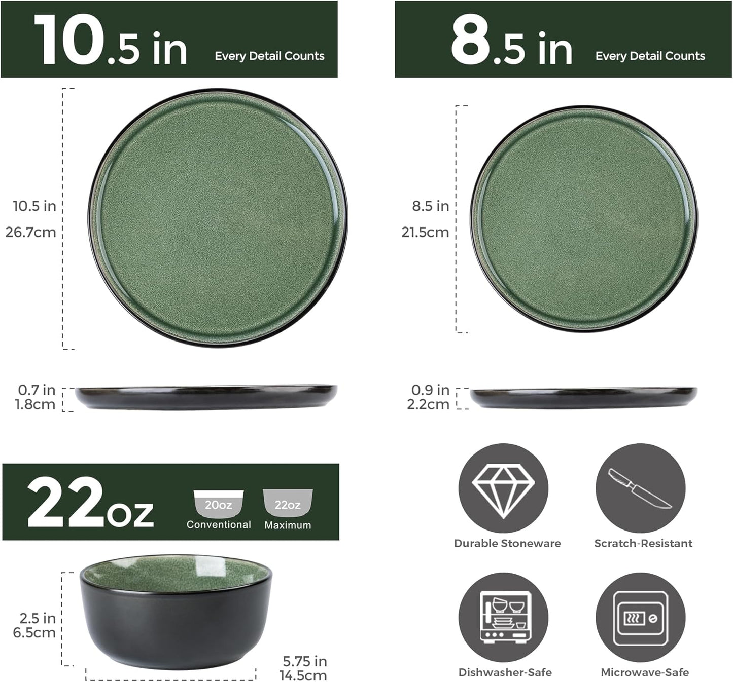 AmorArc Stoneware Dinnerware Sets,Round Reactive Glaze Plates and Bowls Set,Highly Chip and Crack Resistant | Dishwasher & Microwave Safe Dishes Set,Service for 4 (12pc)