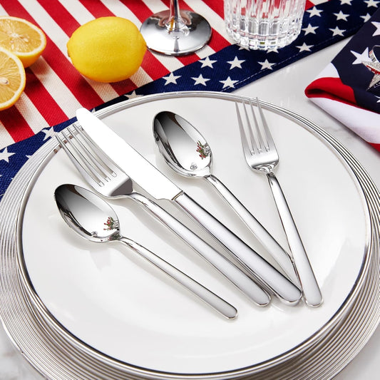 KEAWELL Premium Lucent Silverware Set, 20/45/65-Piece Mirror-Polished 18/10 Stainless Steel Flatware, Dishwasher Safe for Refined Dining and Entertaining (45, Silver)