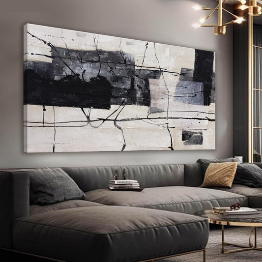 Black Abstract Wall Art prints Decor Grunge Room Decor Art Canvas Wall Decoration 24" x 48" Painting Black And White Artwork for Bedroom Home Office Dining Room Decor