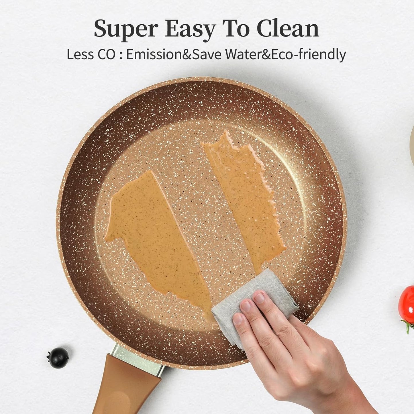 Innwewell Non Stick Frying Pan - Granite Stone Non Stick Skillet Frying Pans, Safe&No Toxic Egg Omelette Frying Pan, Nonstick Cookware Cooking Pan, Induction Compatible, PFOA Free(9.5inch, Gold)