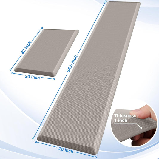 StepRite Kitchen Mats, 2PCS Kitchen Rugs, Cushioned Anti Fatigue Kitchen Mats for Floor, Non-Slip Standing Desk Mat, Waterproof Kitchen Rug Set for Kitchen,20" x 32"+20" x 94.5"-Full 1inch Thick,Khaki