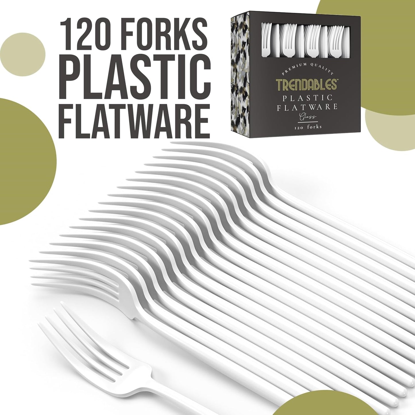 Trendables 120 Pack White Plastic Forks - 120 Count, Disposable, Fine, Gloss, Durable, Classy, Perfect for Parties