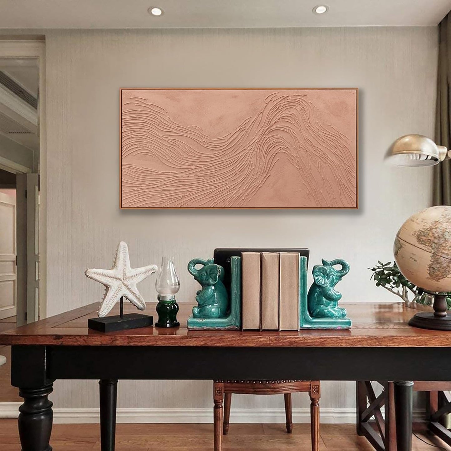 Framed Wall Art Abstract Canvas Hand Painted Wall Decor Artwork Reddish Brown Variational Texture Minimalist Modern Art For Living Room Bedroom Dining Room Home Office Decor 20x40 Inch