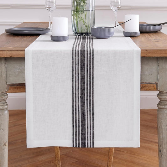 Solino Home Linen Table Runner 72 Inches Long - 100% Pure Linen Black and White Farmhouse Table Runner 18 x 72 Inch for Dining, Dresser, Fall, Autumn, Halloween, Thanksgiving
