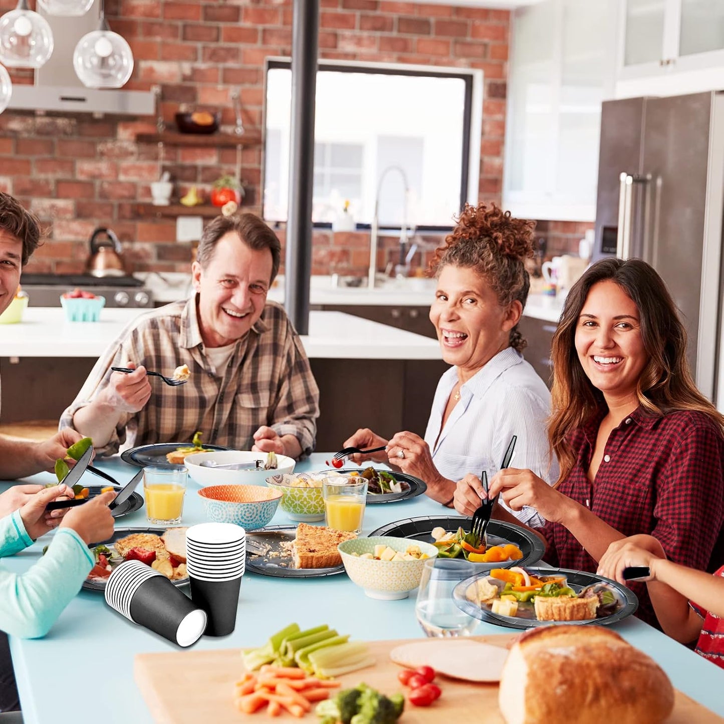 TWOWYHI 229PCS Black Party Supplies Set Paper Disposable Plates Cups Plastic Spoons Forks Knives Black Napkins for 30 Guests Disposable Party Dinnerware Sets for Wedding Birthday Parties