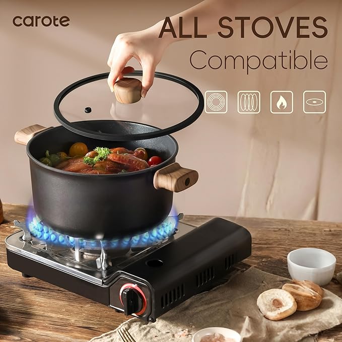 CAROTE Nonstick Soup Pot With Lid, 4.5Qt Non Stick StockPot Large Cooking Pot with Lid, Titanium - containing Soup Pot, Induction Compatible, PFOA/PFOS Free