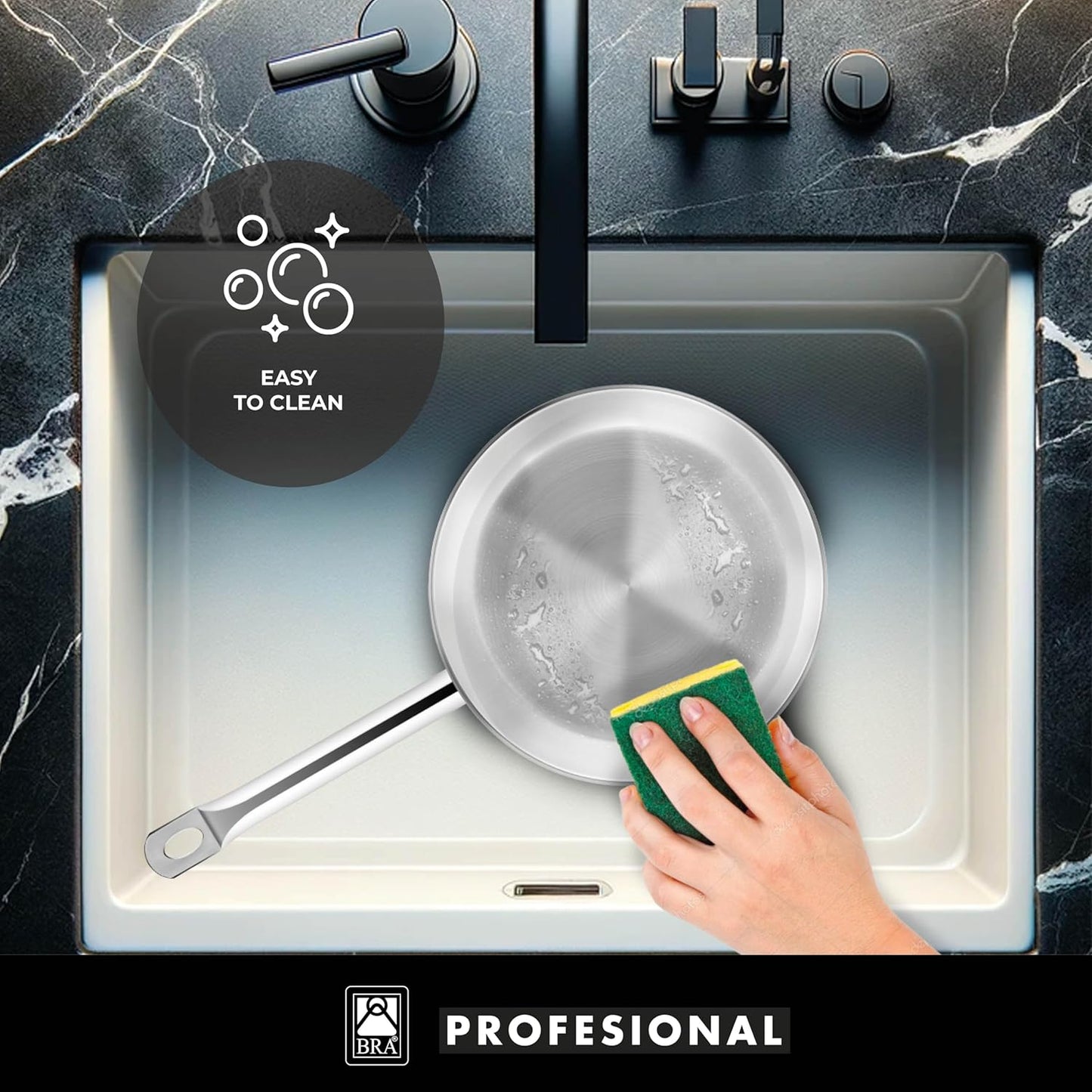 BRA COOKWARE Profesional 2 Frying Pan Set | 8 + 10.2 inches Professional Skillet | Stainless Steel Pan w/o Non-Stick | All Stovetop Compatible Skillet | 100% FOA Free | Brushed Finish