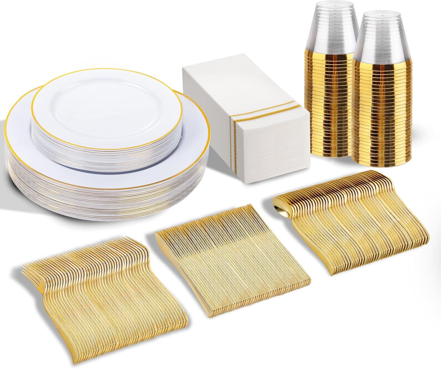 SUT 175 PCS Plastic Plates,Plates Disposable Heavy Duty for 25 Guests, Disposable Plates for Party, Plastic Disponsable plates including Party plates and Cups and Napkins Sets