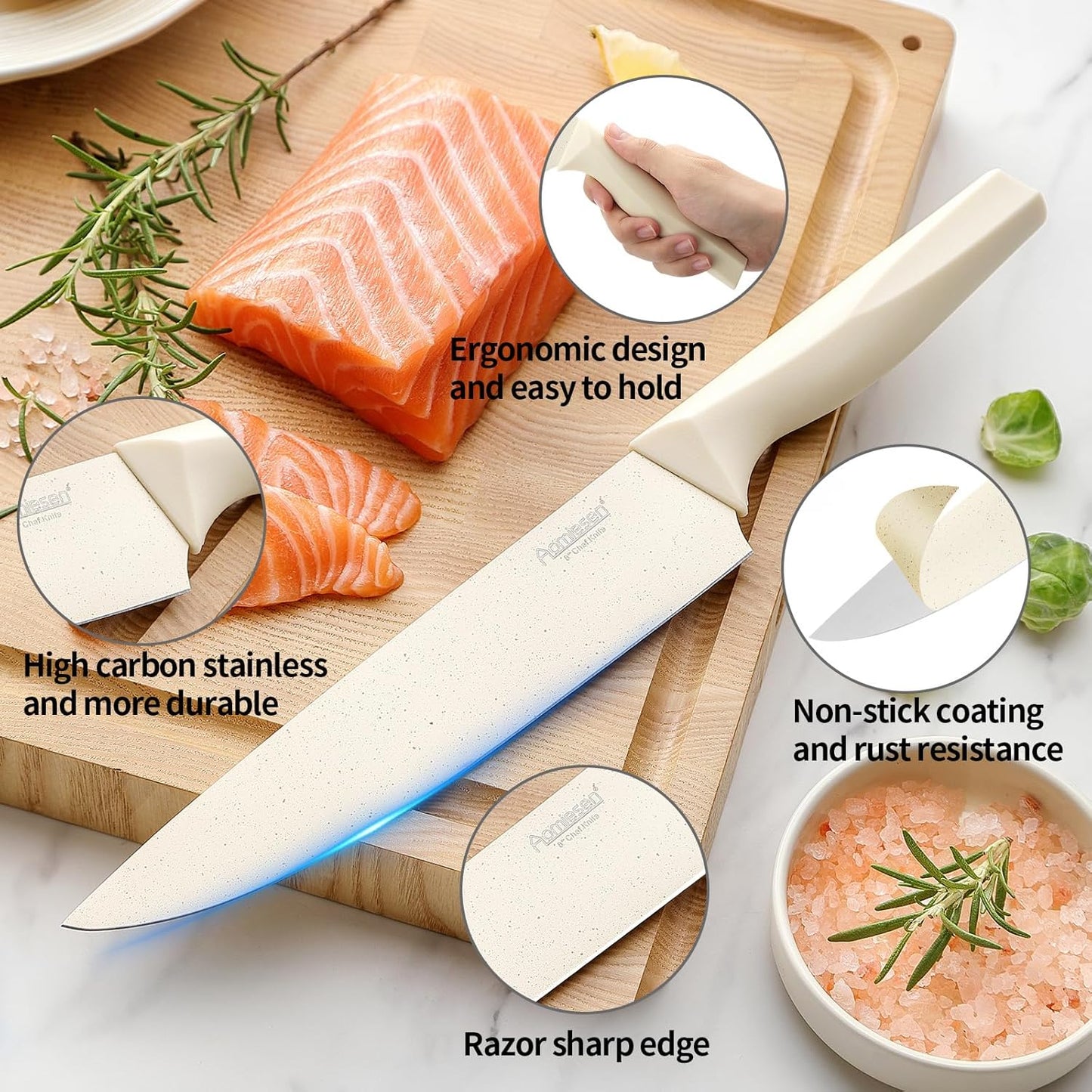 Premium Quality 8-Piece Knife Set with Block, Lightweight and Strong, ﻿ Ergonomic Handles for Home,Dishwasher Safe ﻿