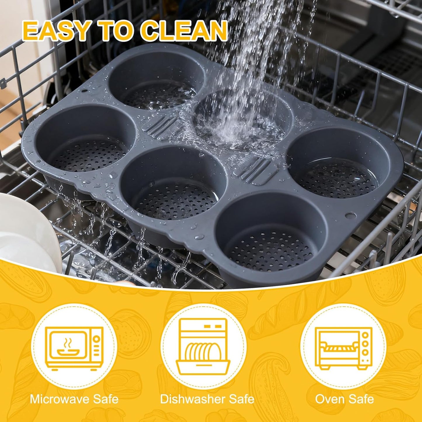 Silicone Bread Loaf Pan with Oil Brush, Nonstick Sourdough Loaf Pan, Silicone Molds for Baking English Muffins, Hamburger, Whoopie Pies, Egg bites, Corn Bread, Tarts