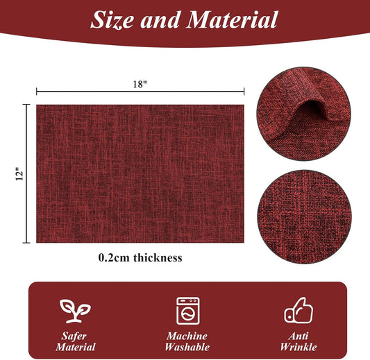 SHACOS Double Layer Cloth Placemats Set of 4 Washable Heat Resistant Place Mats Non Slip Rustic Placemats Reversible Table Mats Kitchen Dining Table Decor (4, Red)