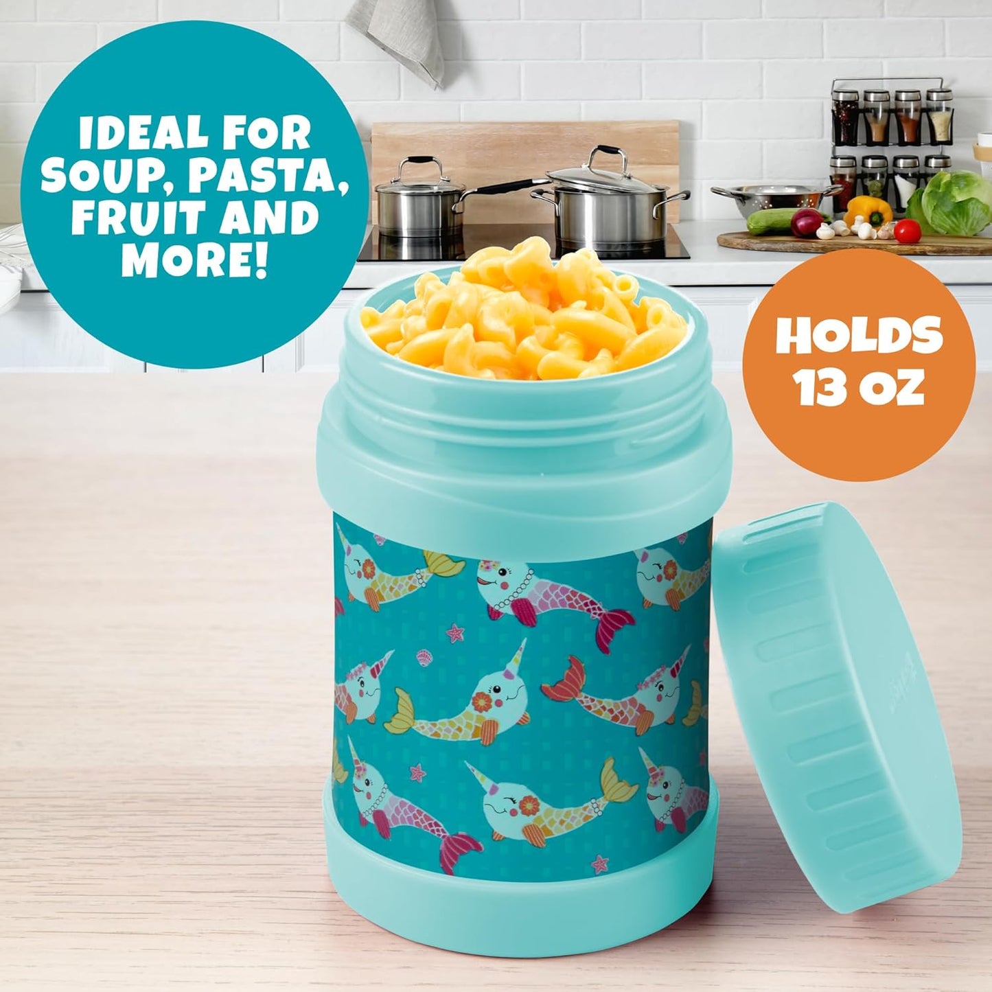 Bentology Insulated 13oz Food Jar for Kids- Hot or Cold Food, Soups, Liquids, Noodles - Wide Mouth Stainless Steel Container & BPA Free, Large Leak Proof thermos for Back to School Lunch Boxes, Bags