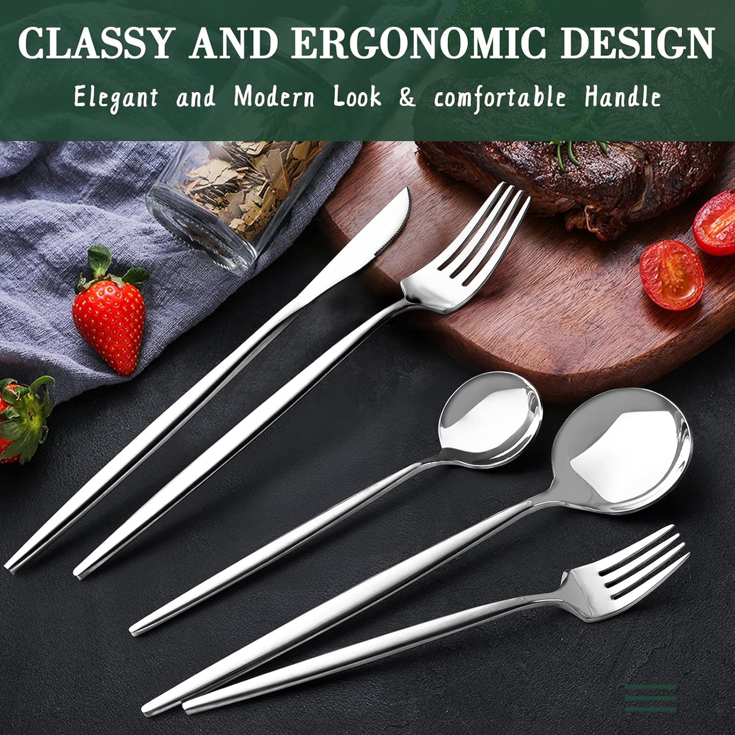40-Piece Silverware Set for 8, CEKEE Stainless Steel Flatware Cutlery Set Included Knife Spoon and Fork, Kitchen Utensils Set for Home Hotel Wedding Restaurant - Mirror Polished & Dishwasher Safe