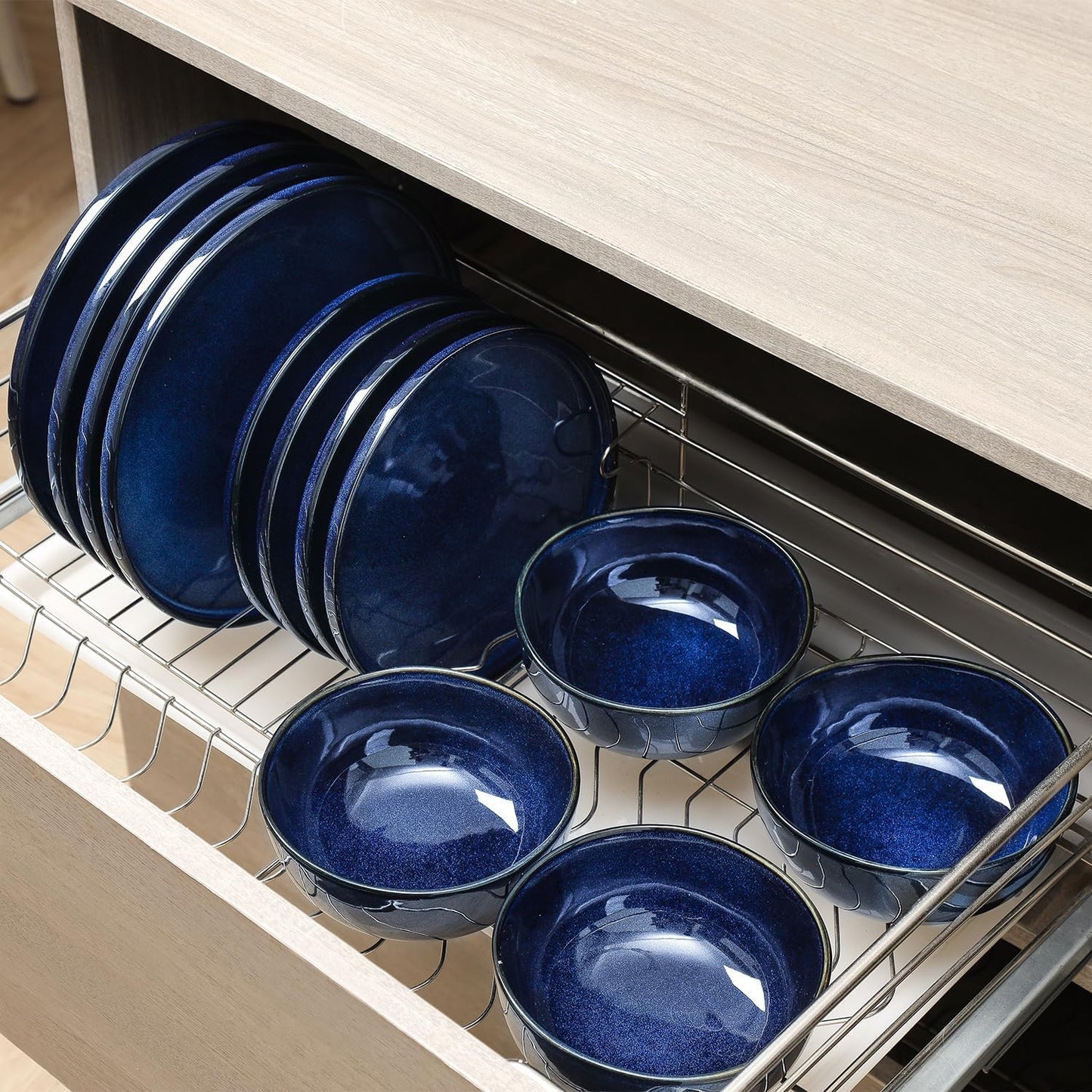 Vicrays Ceramic 18 Pieces Dinnerware Set - Dinner Plates Salad Plates Cereal Bowls Set Service for 6 - Scratch Resistant Microwave Oven Dishwasher Safe - Blue