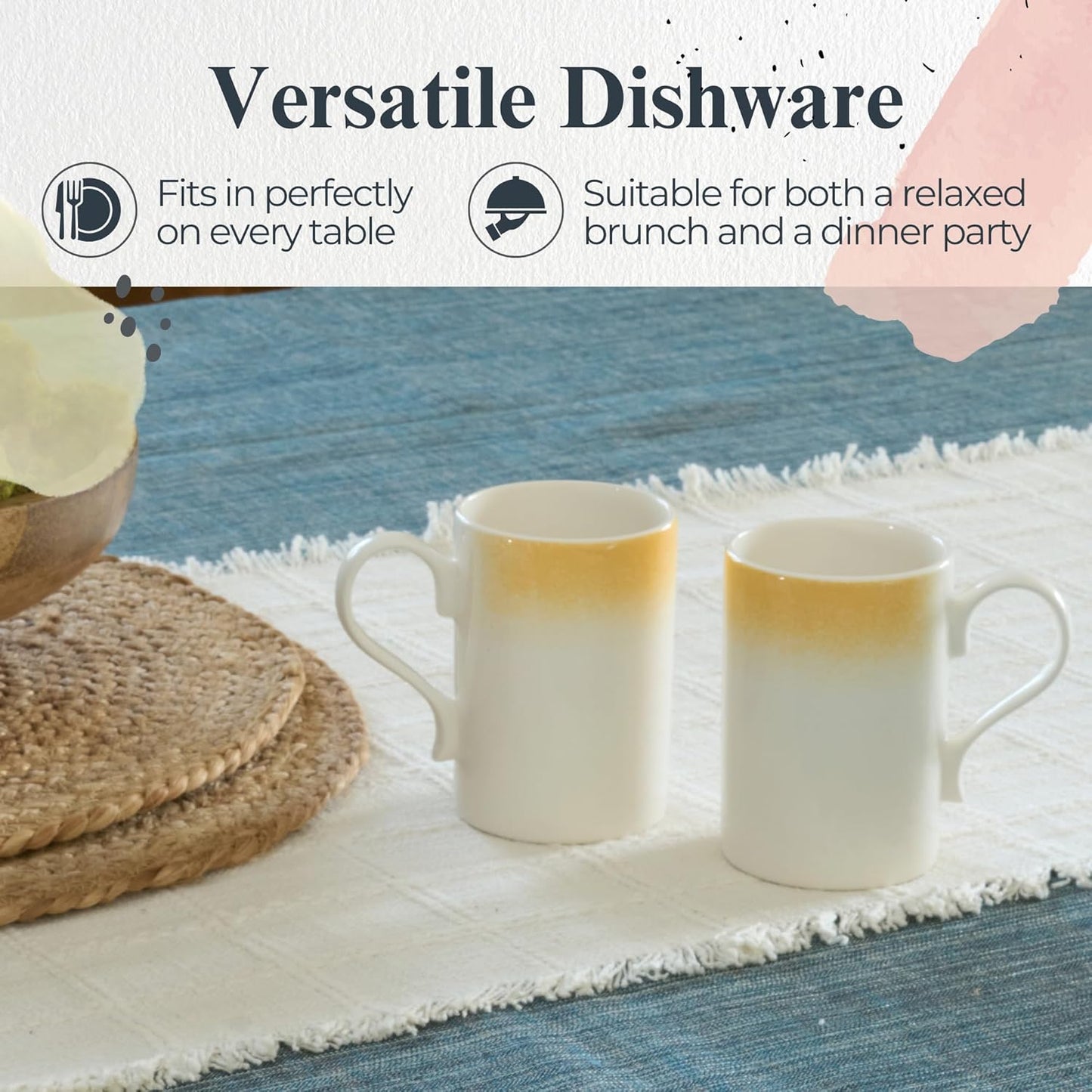 Portmeirion Potters 9oz Ceramic Mug (Set of 4) - Handcrafted Coffee Mugs with Yellow Mists - Dishwasher, Microwave, Freezer Safe - Earthenware Mugs for Tea & Coffee Lovers, Unique Mug Set (Yellow)