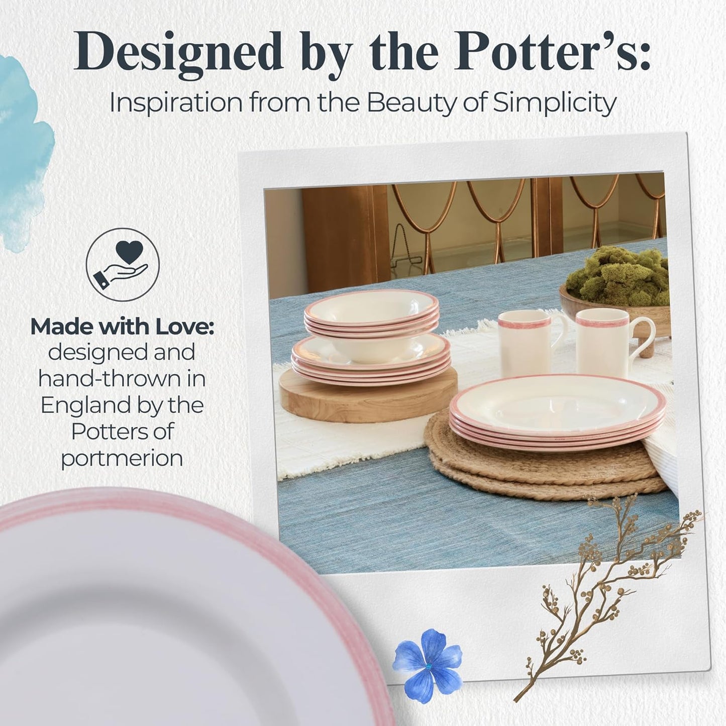 Portmeirion Potter's Brushstroke Dinner Plate (Set of 4) - 8-Inch Stackable Earthenware Plates - Microwave & Dishwasher Safe, Handcrafted Dinnerware for Casual & Formal Table Settings (Red)