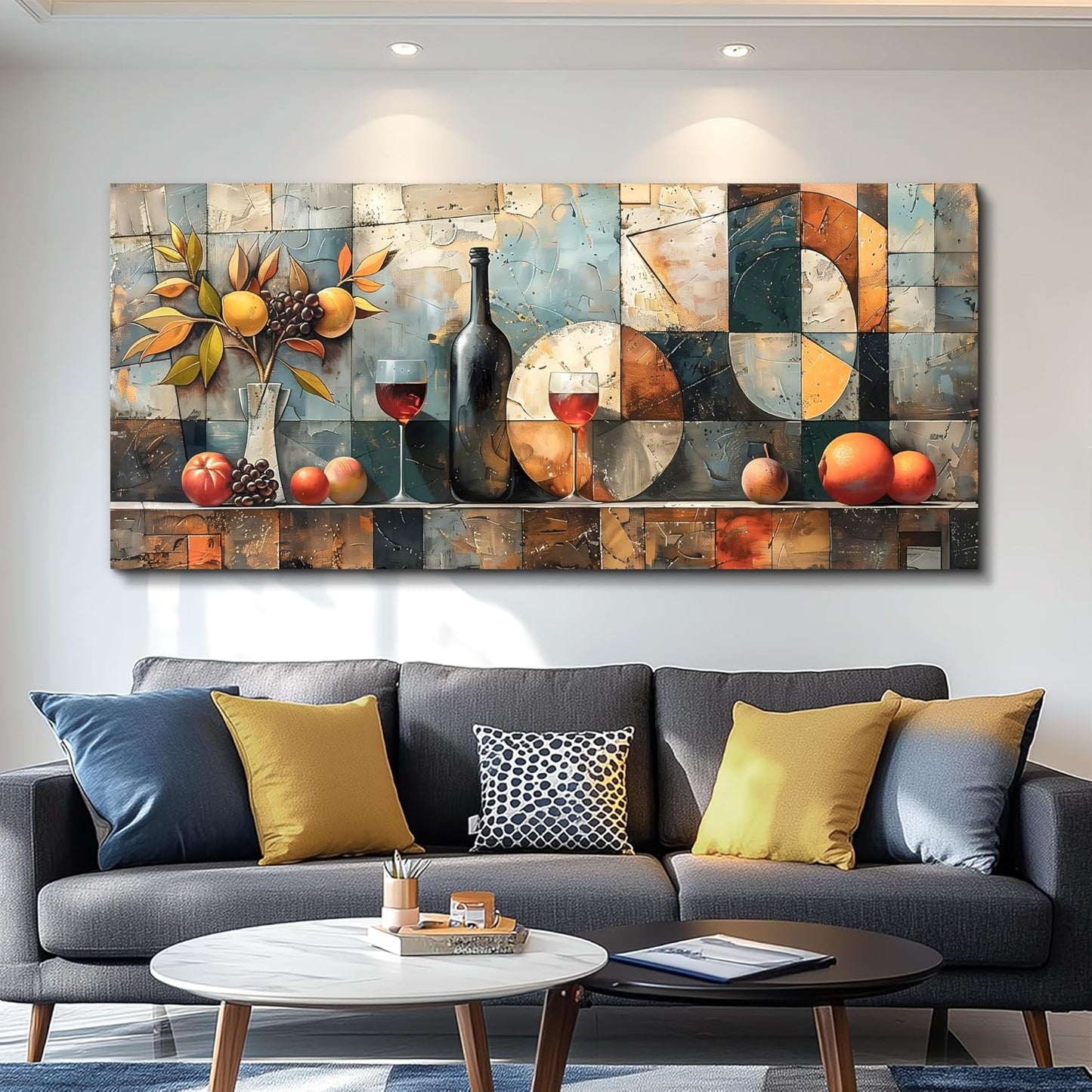 KELIYUAN Large Wall Art For Kitchen Wall Decor For Living Room Restaurant Pub Decorations Wine Glass Wall Painting Still Life Abstract Pictures Canvas Artwork Dining Mural Home Decoration 72x32 In