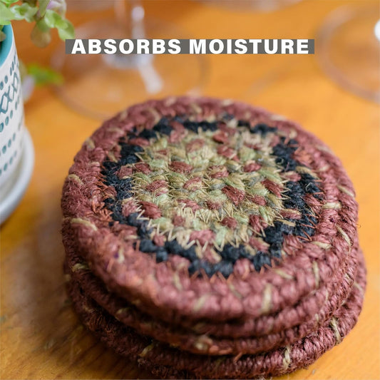 Homespice Highland Jute Braided Trivets for Table,Warm Country and Cabin Decor, Set of 3, Multicolor 8" Round Heat Resistant Mats - Rich Colors, Easy to Clean, Durable and Protects Furniture