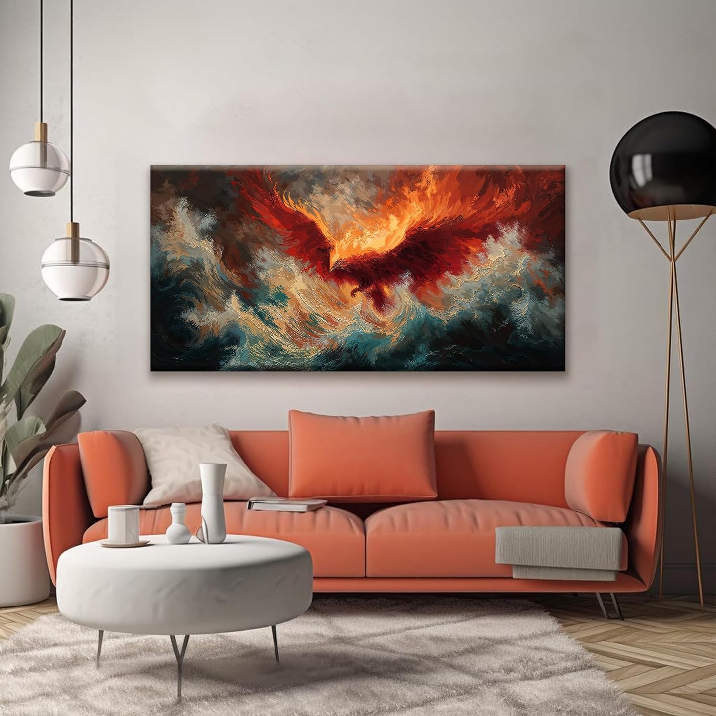 Abstract Wall Art Decor Red Retro Fire Phoenix Art Prints Abstract Artwork Decor Modern Wall Art For Living Room Bedroom Kitchen Office Canvas Prints 24x48 Inch