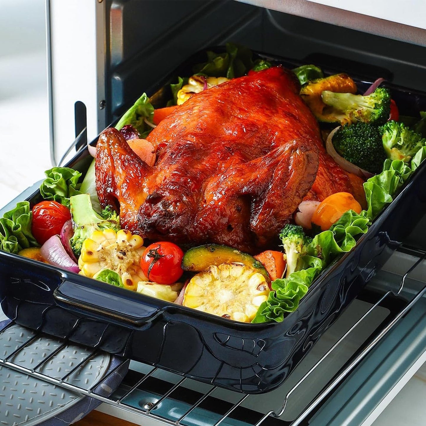 VICRAYS Ceramic Bakeware Set, Porcelain Rectangular Lasagna Pans Casserole Dish Set for Baking, Cooking, Kitchen, Cake Dinner, Banquet and Daily Use, 4 PCS, Blue(9.52"/11.06"/11.77"/14.56")