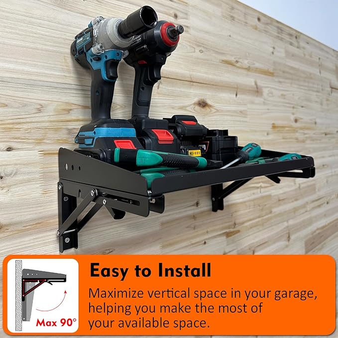 MUTUACTOR 2Pack Garage Wall Shelving,Wall-Mounted Sturdy Metal Shelving for Organizing,Heavy Duty Folding Storage Shelf Rack for Garage,Kitchen,Laundry, Holds Up to 100lbs