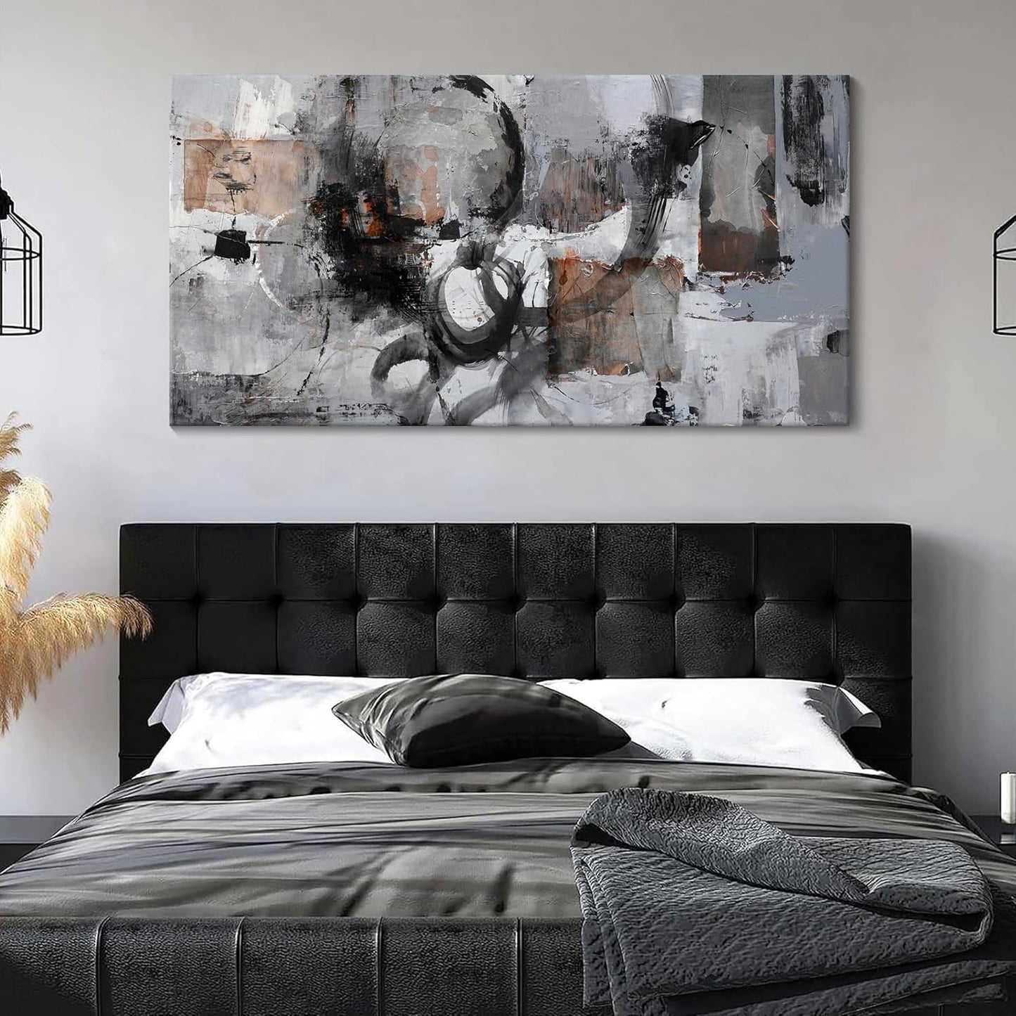 Pogusmavi Black Abstract Canvas Wall Art Living Room Gray and White Wall Decor Paintings for Wall Decorations Modern Wall Decor for Bedrooms Large Framed Artwork for Walls 24×48IN