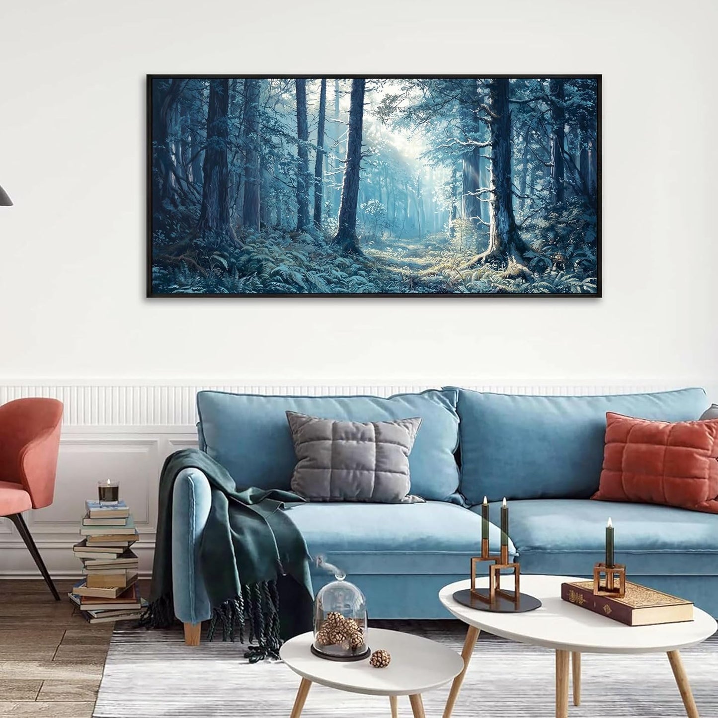 KLAKLA Canvas Wall Art - Forest Wall Decor Amazon Wall Art Landscape Blue Tree Picture Framed Artwork for Walls Living Room Bedroom Office - 40x20 Inches