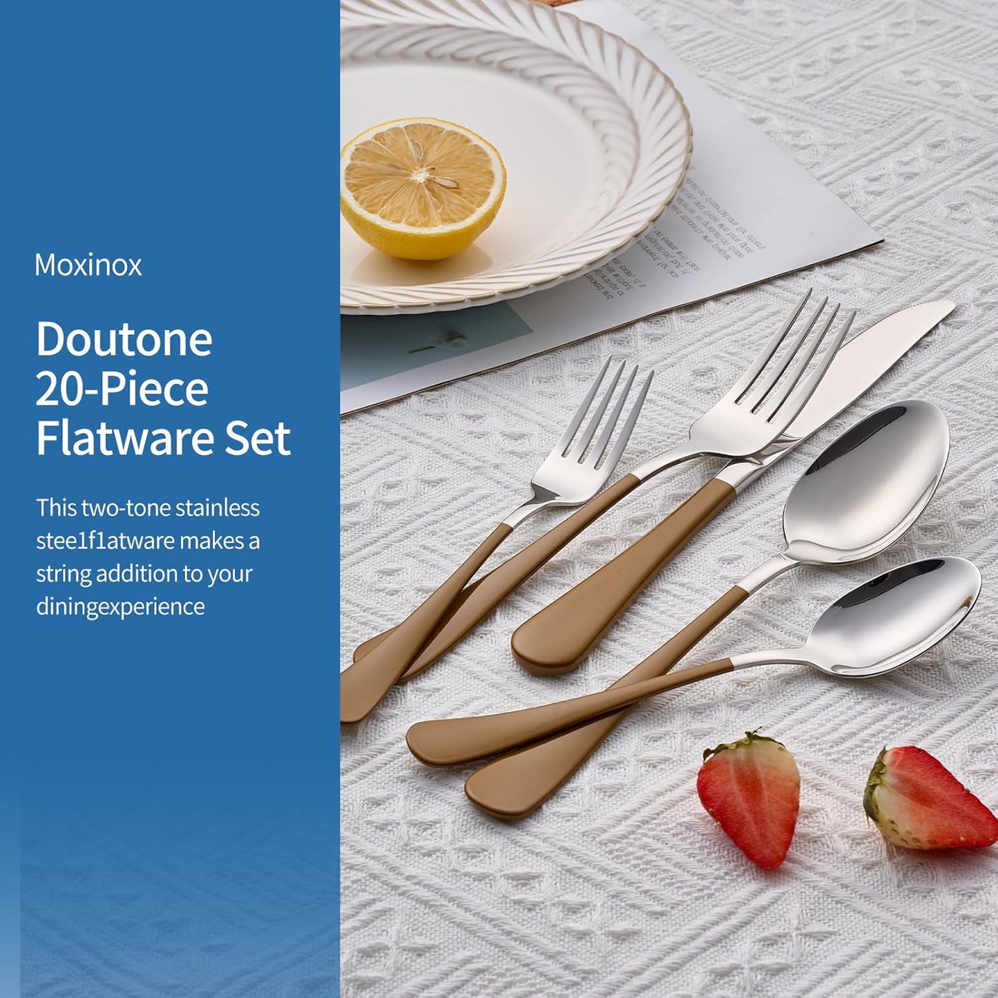 20-Piece Coffee Color Silverware Set 18/0 Stainless Steel Coffee Color Handle Flatware Set Service for 4 Modern Cutlery Set Includes Dinner Knives Forks Spoons, Mirror Polished Dishwasher Safe