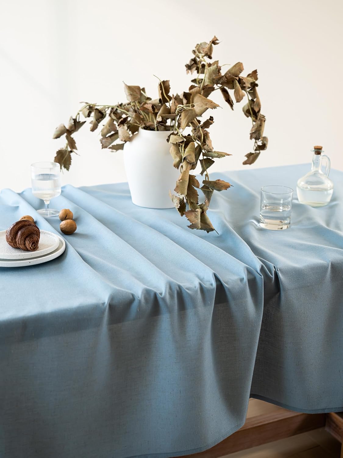 Blue Linen Table Cloths for Rectangle Tables Farmhouse Neutral Tablecloth Rectangular Kitchen Decoration Dining Table Cover Washable 60x120