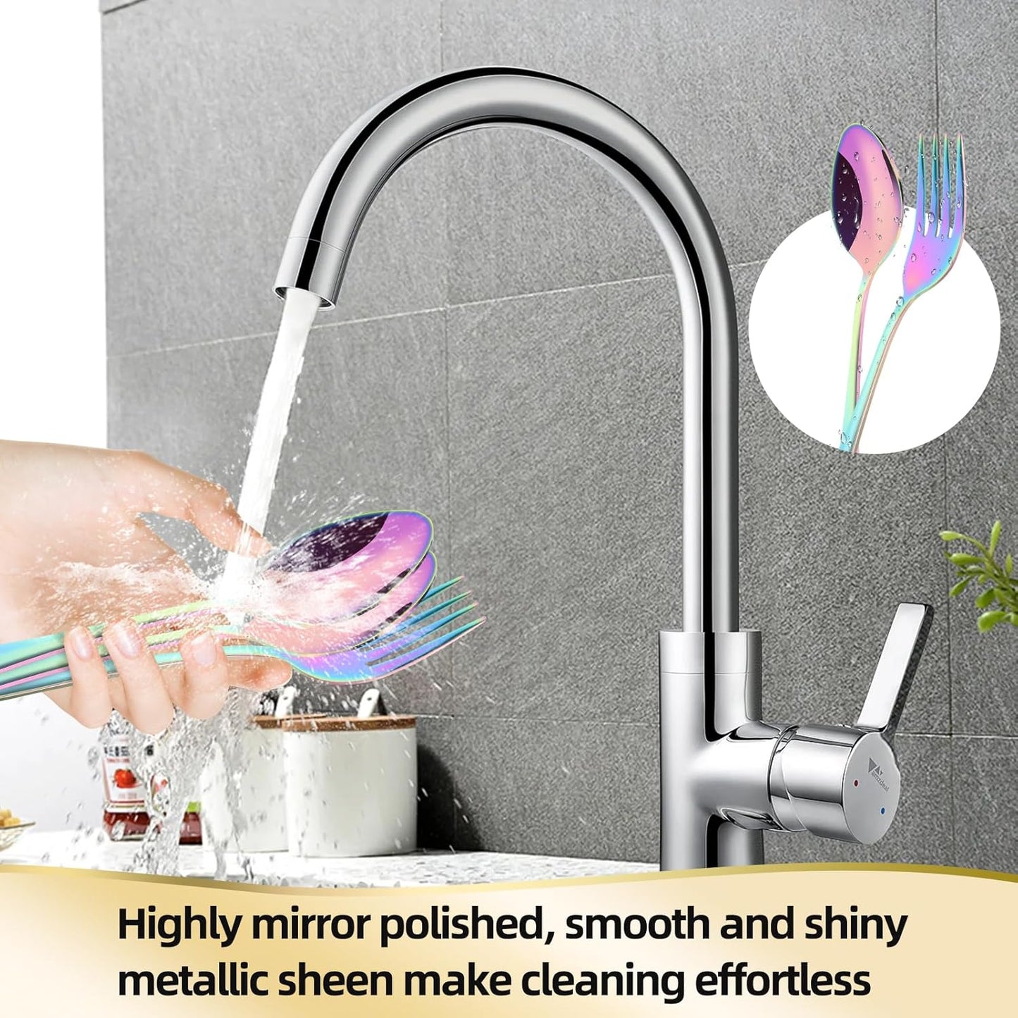 12 Pieces Spoons and Forks Set,Food Grade Stainless Steel Flatware Cutlery Set,6 Forks and 6 Spoons Silverware Set for Home,Kitchen,Restaurant-Mirror Polished & Dishwasher Safe(Rainbow)