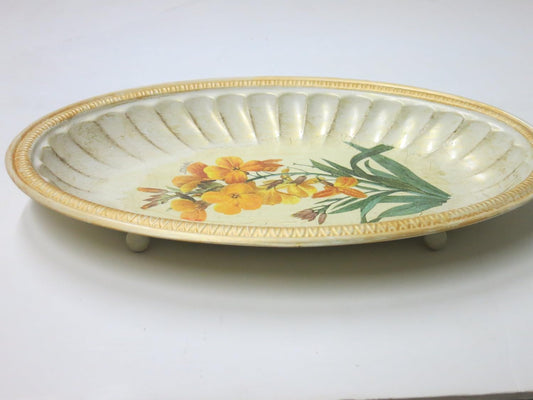 GAC Italian Hand Painted 'Country Flowers' Decorative Oval Serving Platter - Serving Tray, Decorative Plate - Brass - Limited Edition 12"